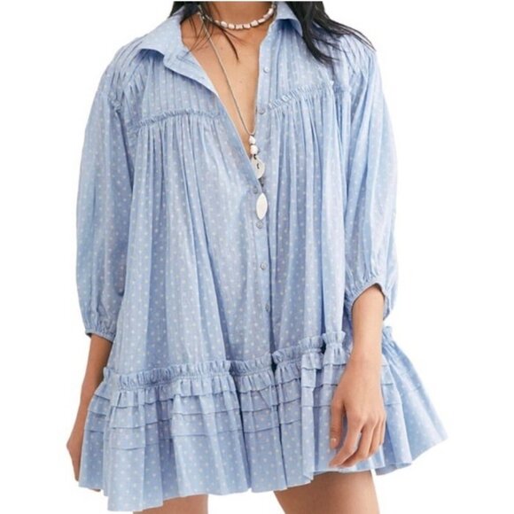 FREE PEOPLE Full Swing Dress - Powder Blue Combo - Picture 1 of 7